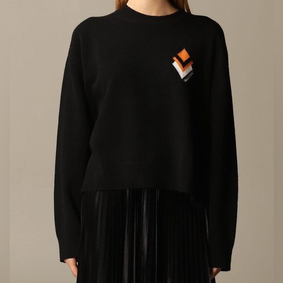 Valentino jacquard logo cashmere &  wool blend black‎ crew neck sweater XS - Picture 5 of 16